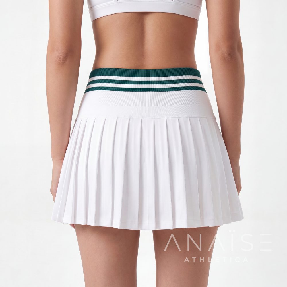 ANAISE - Skirt Classic Tennis Waist-Hug White Green - Rok Padel Tennis Skort