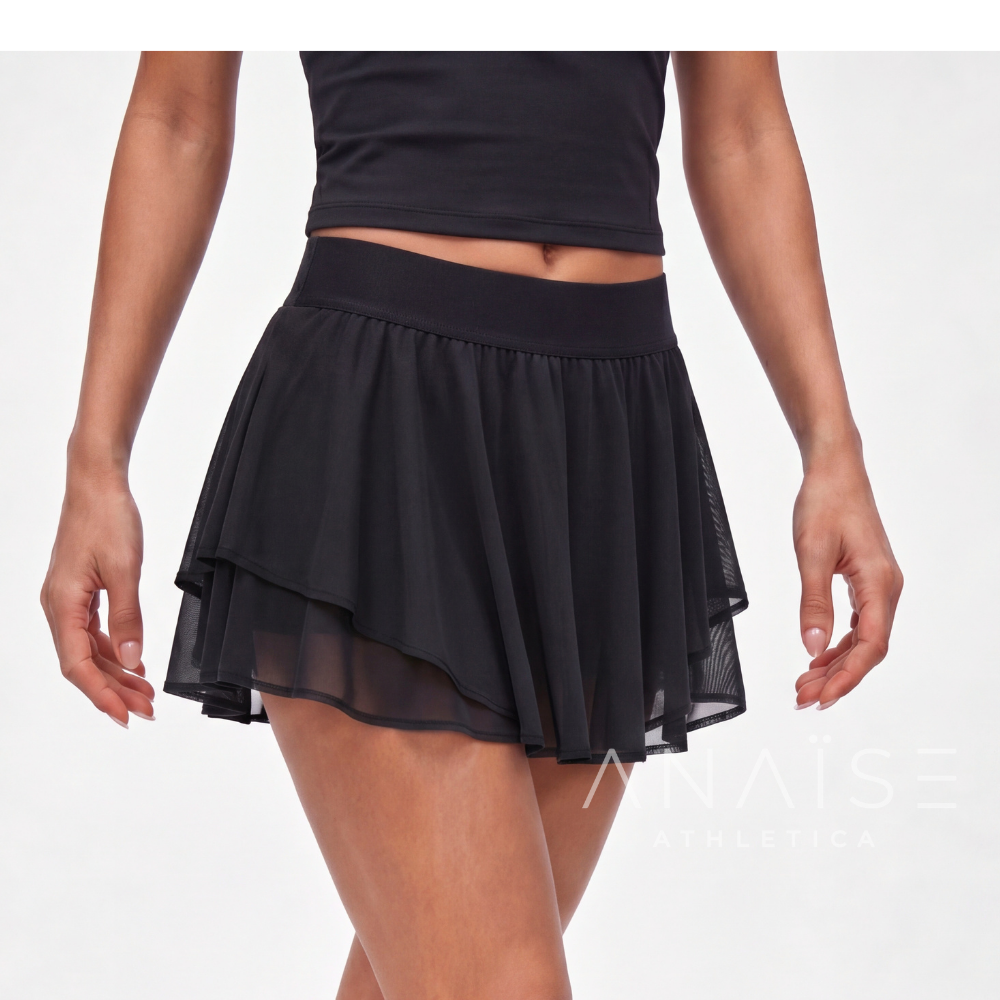 ANAISE - Skirt Layered Mesh Black - Rok Padel Tennis Skort