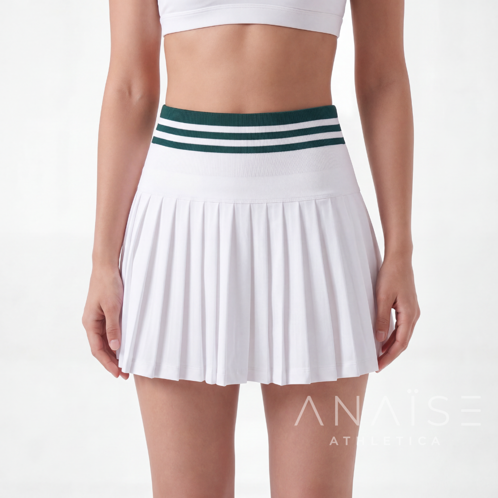 ANAISE - Skirt Classic Tennis Waist-Hug White Green - Rok Padel Tennis Skort